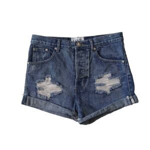 One Teaspoon Free People Outlaws Distressed Denim Cotton Shorts Waist Size 25